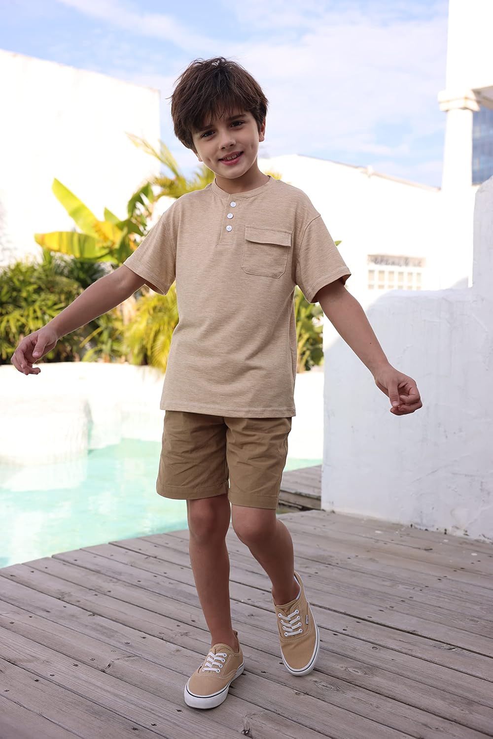 Kindenergy Boys Short Sleeve Tee Shirt Summer Button Down Tees Dress Henley Shirts with One Pocket - Image 2