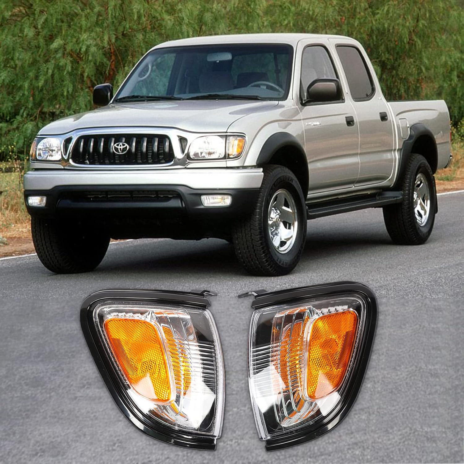 PENSUN Pair Park Signal Corner Marker Lights with Black Trim Replacement Fit for 2001-2004 Tacoma Pickup Truck