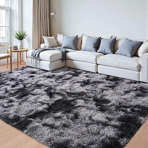 Miniatura 10 de Alfombras negras esponjosas para sala de estar, alfombras de área grande de 6 x 9 pies, antideslizantes, duraderas, modernas, minimalistas,