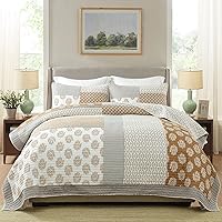 Vista 8 de Finlonte Juego de edredón tamaño individual, juego de edredón de 100 % algodón, colcha acolchada de granja amarilla y gris, juego de ropa de cama