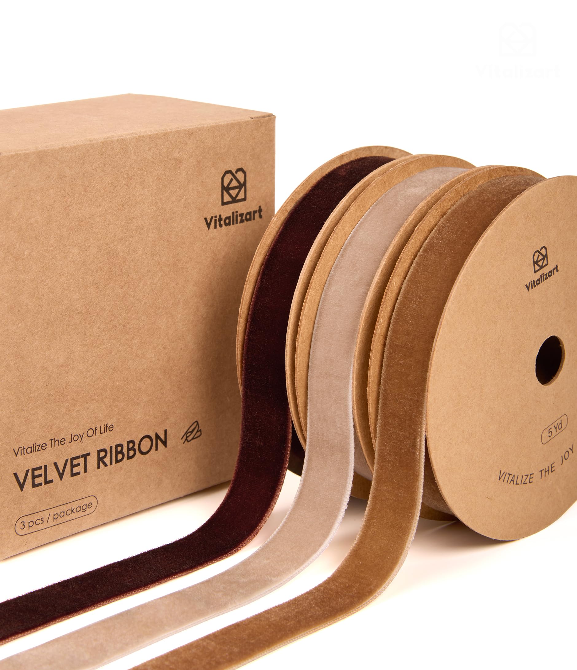 Vitalizart Brown Series Velvet Ribbon 5/8” x 15 Yd (3 Rolls x 5 Yd)