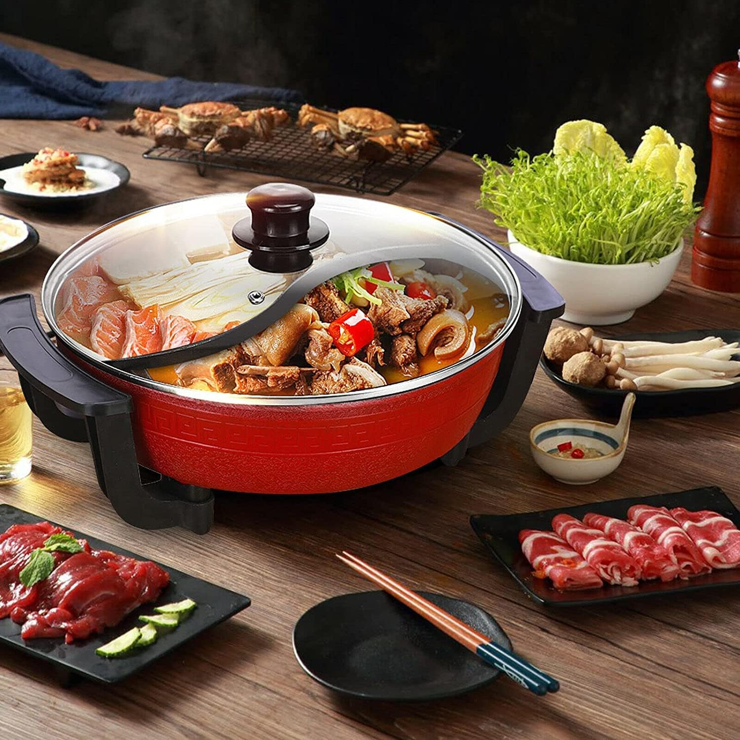 Pentola elettrica Hot Pot, pentola shabu shabu, fornello Elettrico da 1300 W 6 L / 38 cm