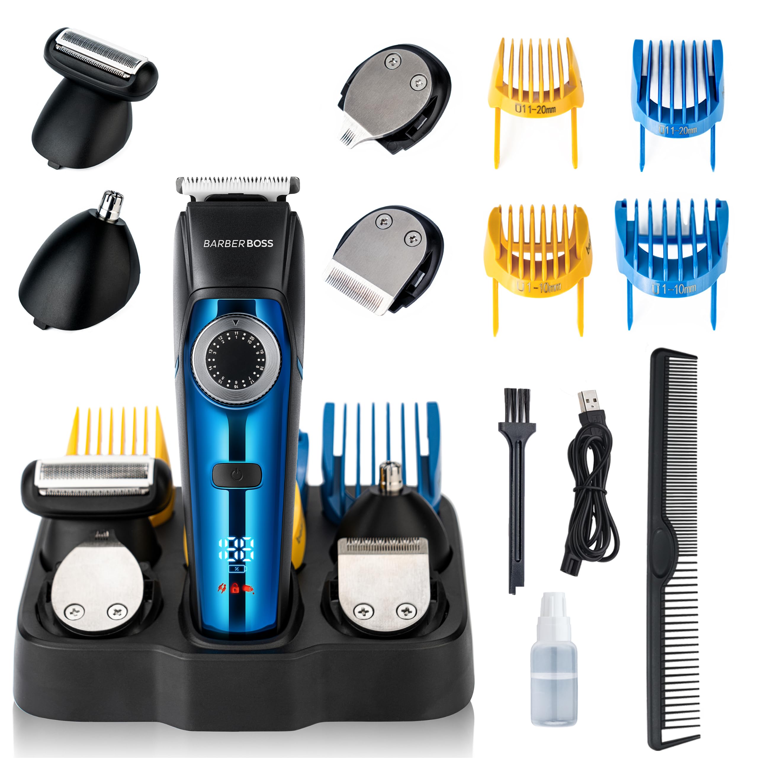 BarberBoss Men's 5 in 1 Grooming Kit, Precision Trimming for Nose, Ear, Hair, Beard, and Body with 39 Length Settings, Precision Control Dial, USB Rechargeable, 100% Waterproof and LED Display-image-49