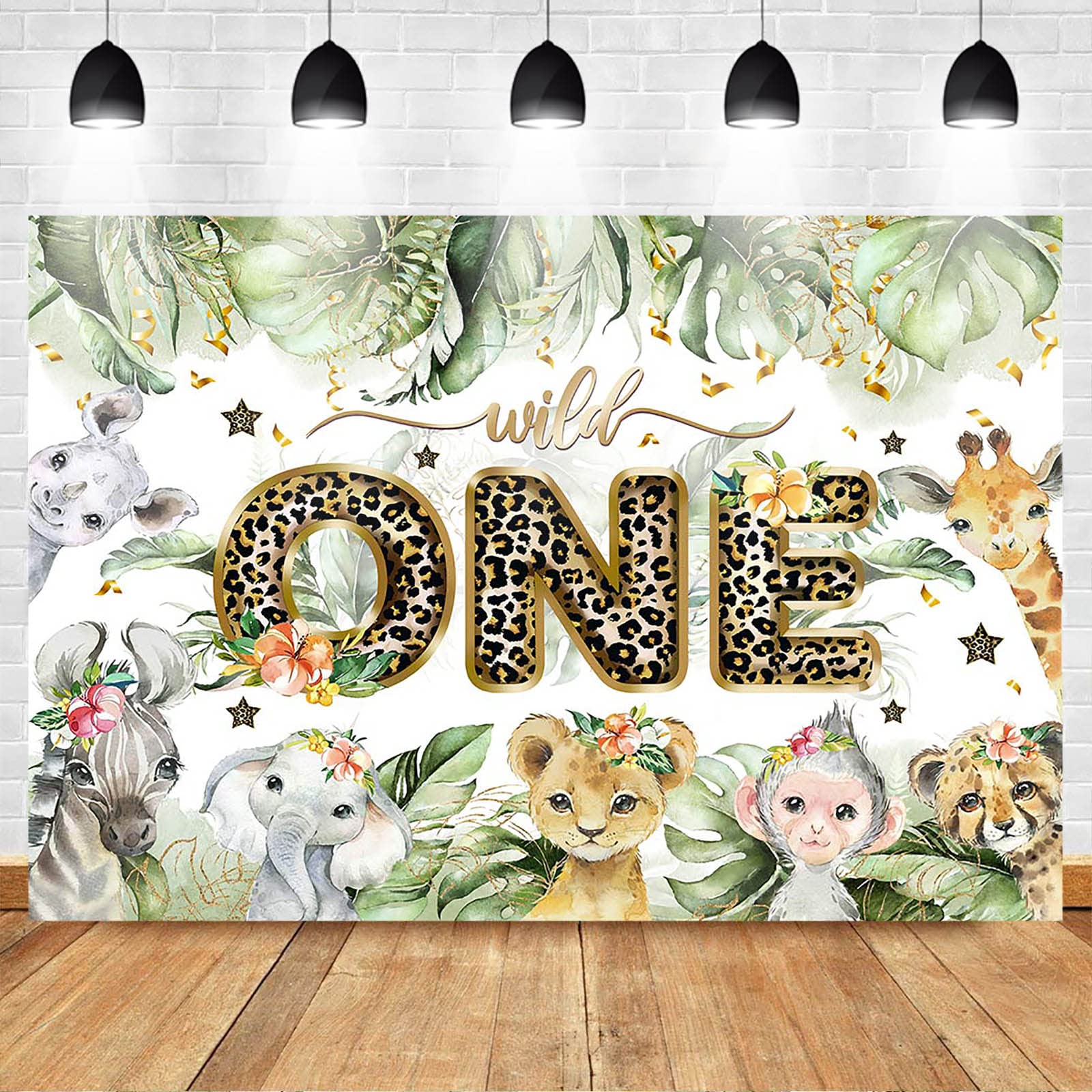 Sfondo Per Festa Di Compleanno Safari Wild One - Poster Con Animali Della Giungla 150x90 Cm - Decorazione Per Primo Compleanno Ragazzo, Foto E Party - 5