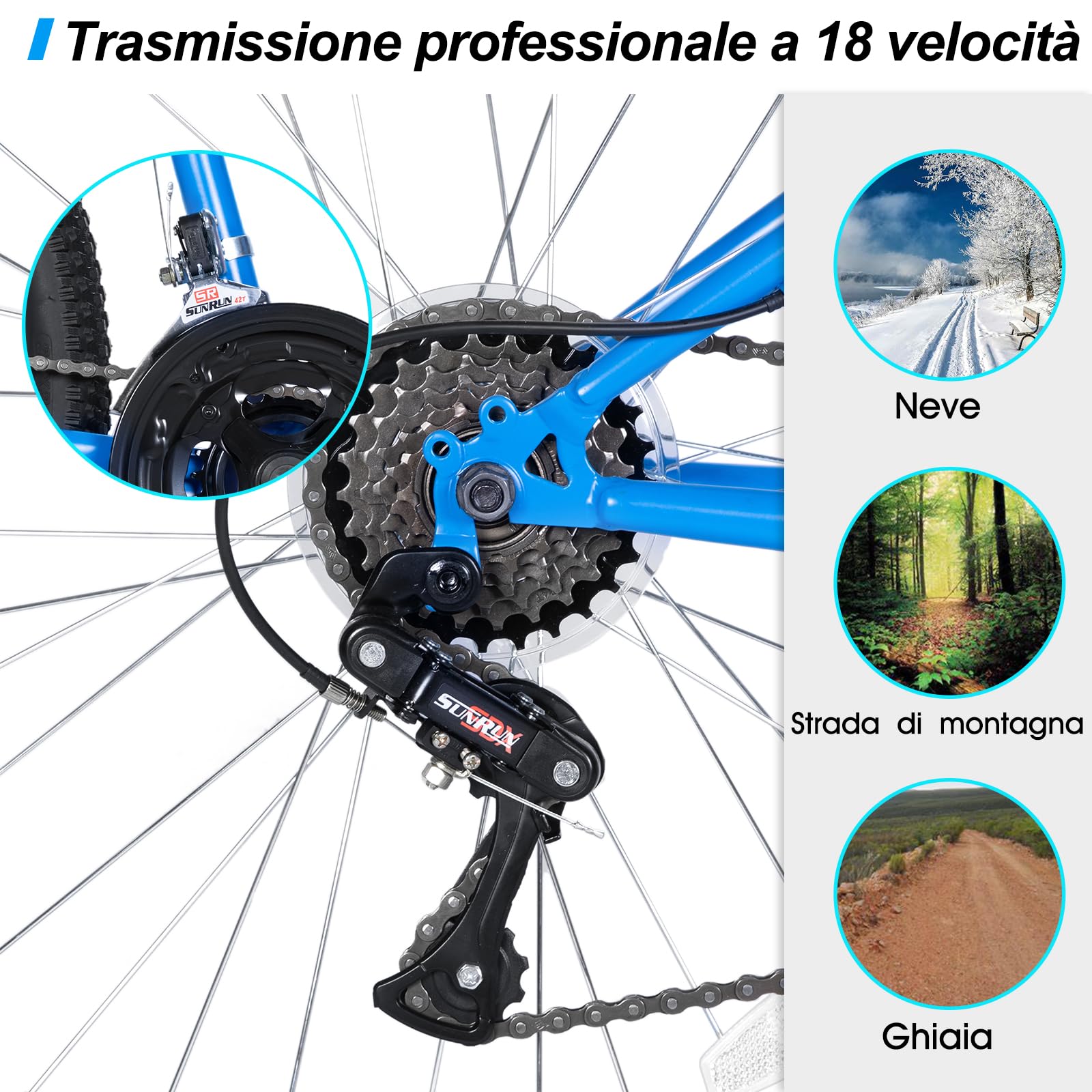 HILAND Bici Mountain per Adulti 26/27,5/29”, 21 Velocità, Bicicletta da Città e Tempo Libero per Uomo e Donna, Freni V-Brake, Nero/Blu/Grigio