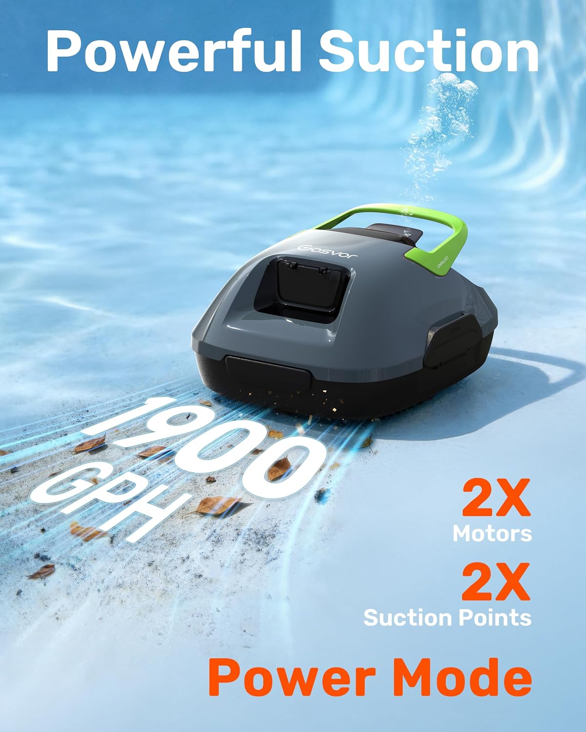 Gosvor LiteVac 800 Pool Vacuum, Dual Cleaning Modes, Cordless Robotic Pool Cleaner Lasts 90 Mis, Self-Parking, Portable, 1200-1900GPH, Ideal for Above Ground Pool up to 860 sq.ft, Green thumbnail