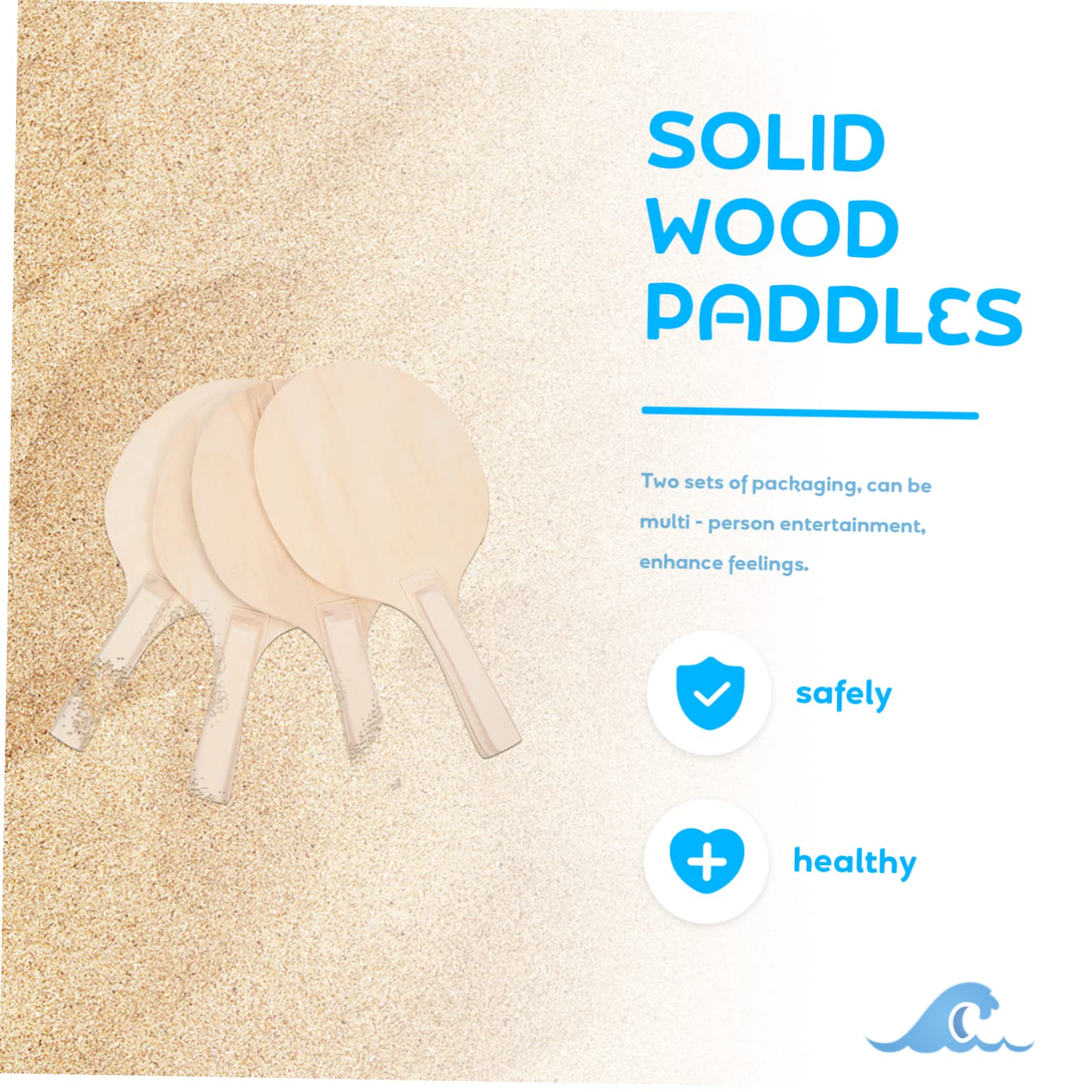 Set di Racchette da Spiaggia in Legno Marrone 4 Pezzi | Festa Estiva, Gioco da Spiaggia, Pagaia senza Bave, Giochi Spiaggia e Giochi per Spiaggia