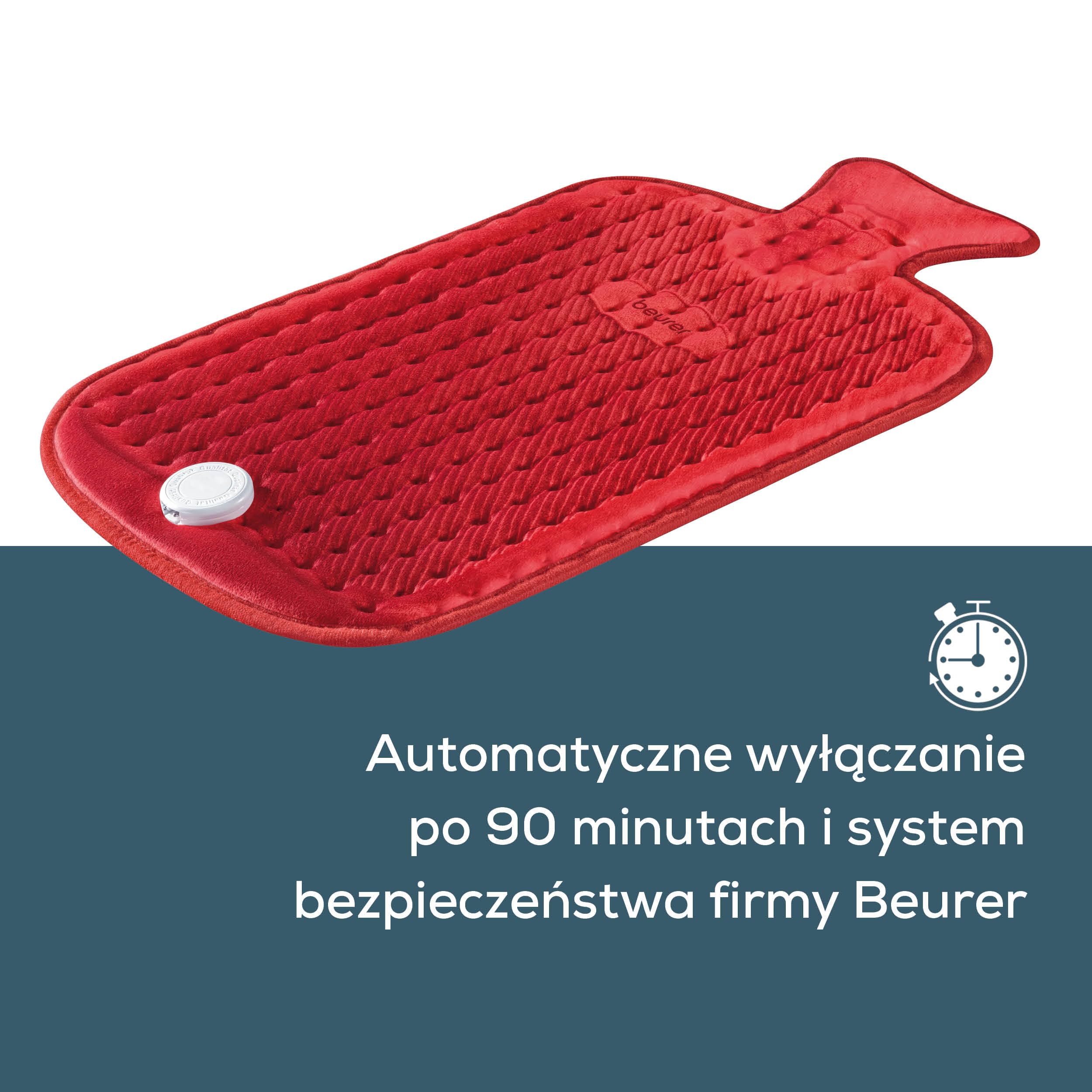 Beurer HK 44 poduszka elektryczna z termoforem z gorącą wodą, 3 ustawienia temperatury, szybkie nagrzewanie, czerwona