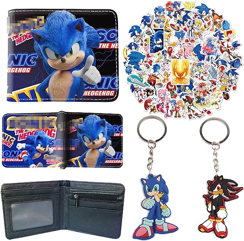 Sonic Wallets - Cartera de bolsillo sónico con moneda con cremallera y tarjetero de crédito para regalos sónicos