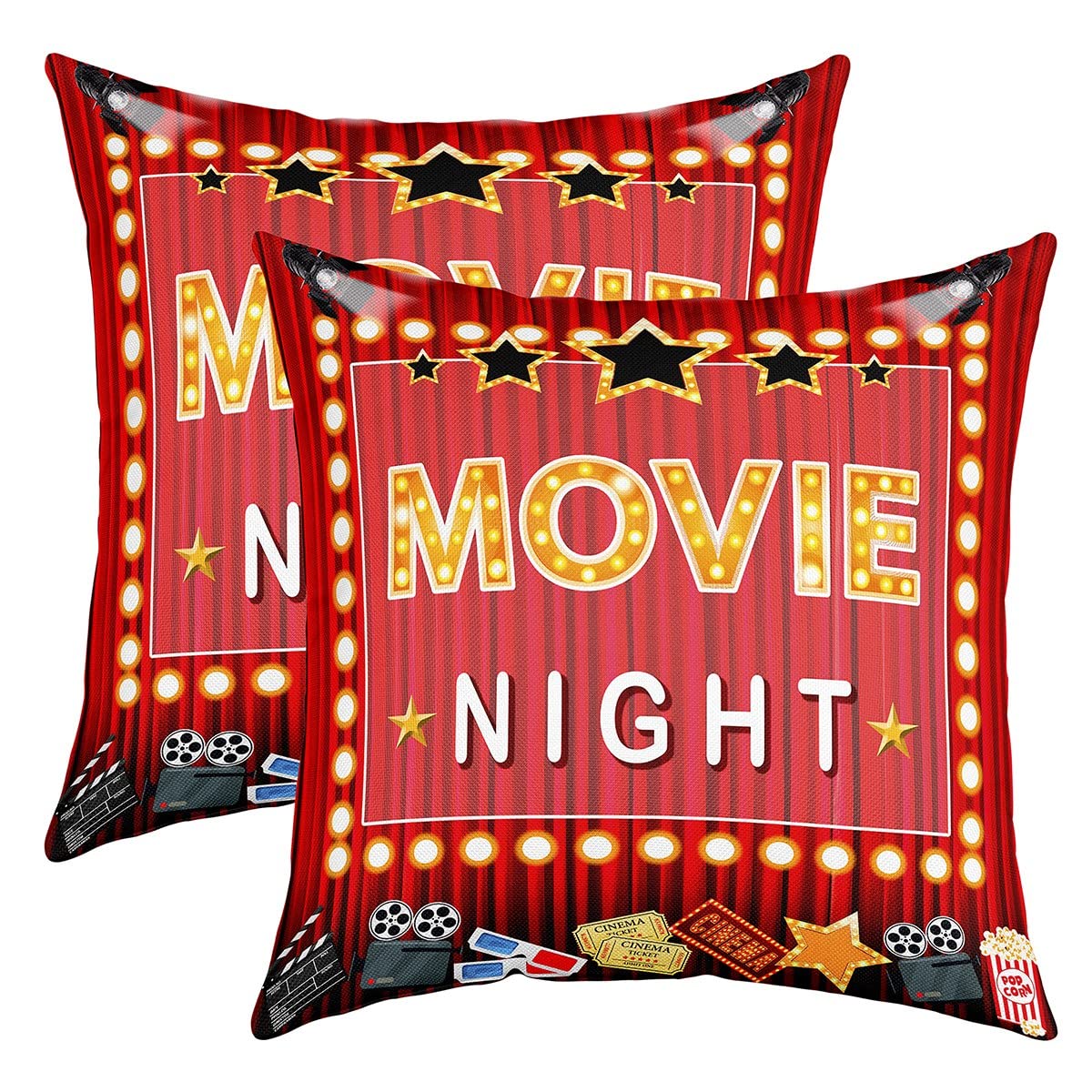 Homemissing Multicolored 14 Movie Night Reversible Throw Pillow Covers Movie Theater Decor Pillow Covers Home Decor Home Theater Square Cushion Covers Set Of 2 Neon Light 16X16 Inch