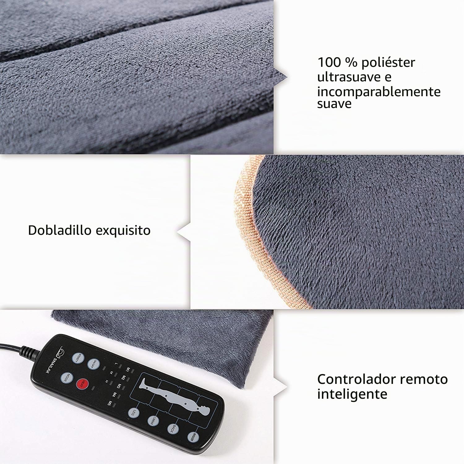 Snailax Esterilla de masaje con 10 motores de vibración y 4 almohadillas de calefacción, almohadilla de masaje con calor para aliviar la columna lumbar y las piernas