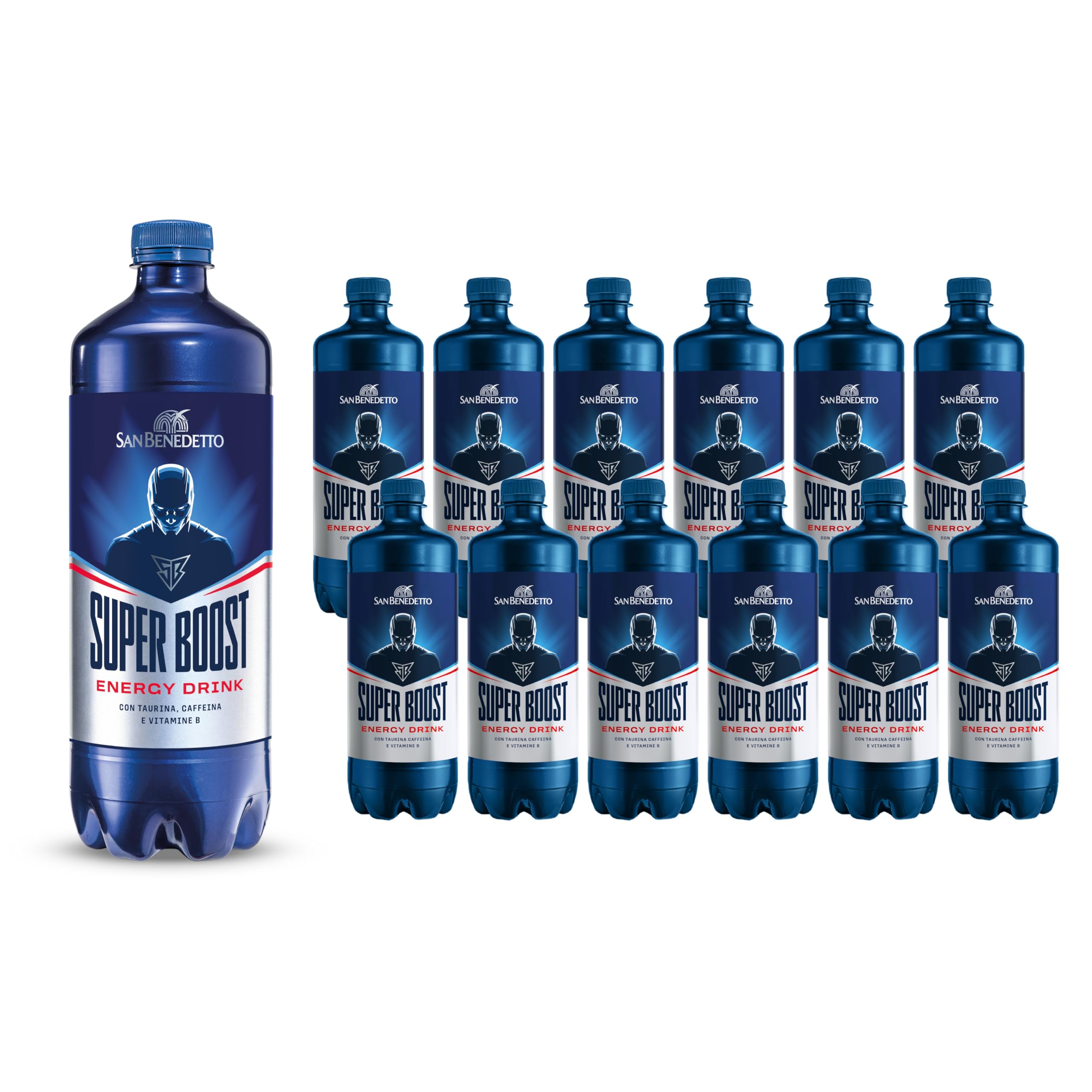 San Benedetto, Energy Drink Super Boost, 12x0,75 l, Bevanda Analcolica Energetica Gassata, Gusto Rinfrescante, con Taurina e Caffeina