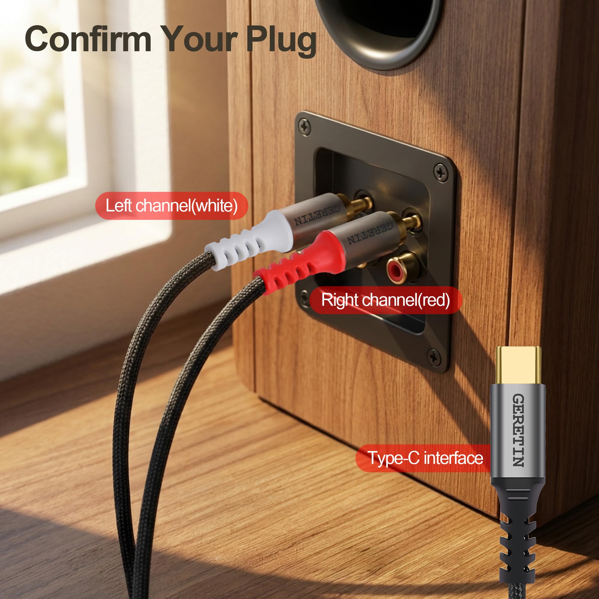 Câble Audio USB C vers 2 RCA Câble Adaptateur Type C Mâle vers 2RCA Mâle Y Auxiliaire Audio Stéréo Compatible avec Téléphone Amplificateur Enceinte HDTV Home Cinéma iPhone 16/17 Pixel 10/9-2M