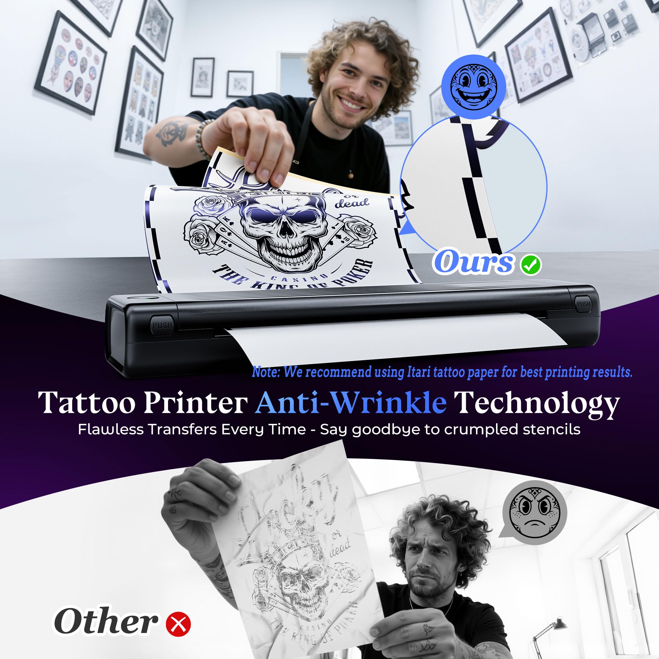 Itari Termocopiadora Tattoo, Impresora Tatuajes con 10 Hojas de Papel de Transferencia, Impresora Termica Tattoo, Prensas de impresión Compatible con Smartphone PC, Negro