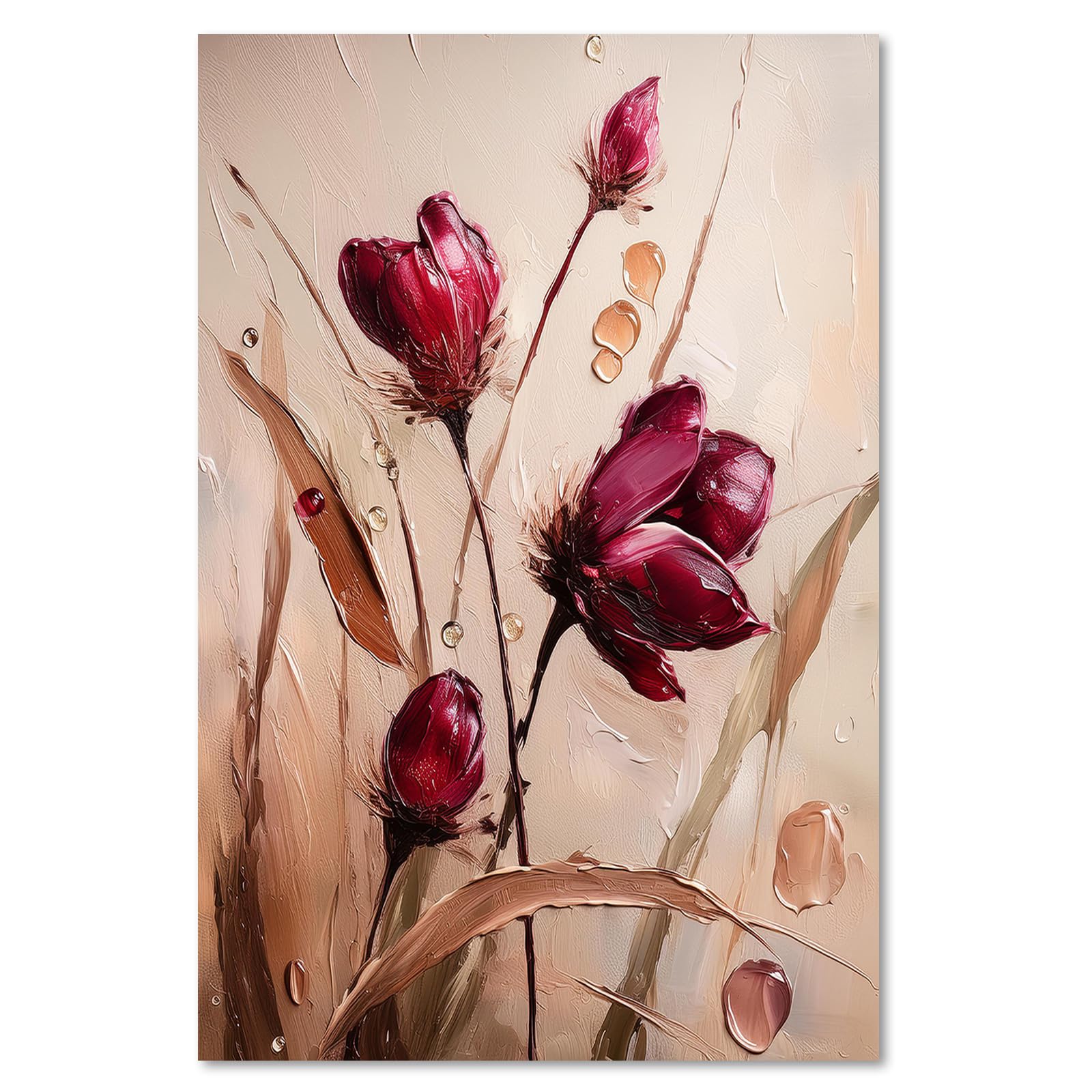 Feeby Quadri Camera Da Letto - Stampa su Tela - Quadro Moderno Soggiorno - Papaveri Prato Natura Fiori Rosso - 60x90 cm - Decorazione Da Parete