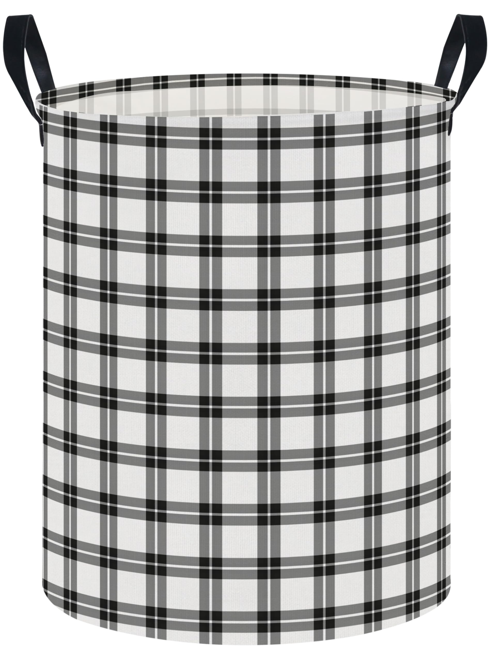 NTAOHAMPER Plaid Laundry Hamper, Laundry Basket, Baby Nursery Hamper, Waterproof Storage Bin, Clothes Organizer Basket, Room Decor (Grey White Plaid)