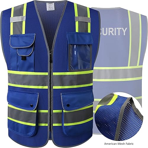 Miniatura 2 de JKSsafety - Chaleco de seguridad de alta visibilidad con 9 bolsillos HQ clase 2  Cuerpo de color neón con tiras reflectantes  Cumple con las normas