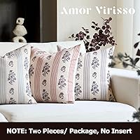 Vista 6 de Amor Virisso Fundas de almohada florales de 20 x 20 pulgadas, juego de 2 Fundas de almohada de impresión en bloque, fundas de almohada decorativas