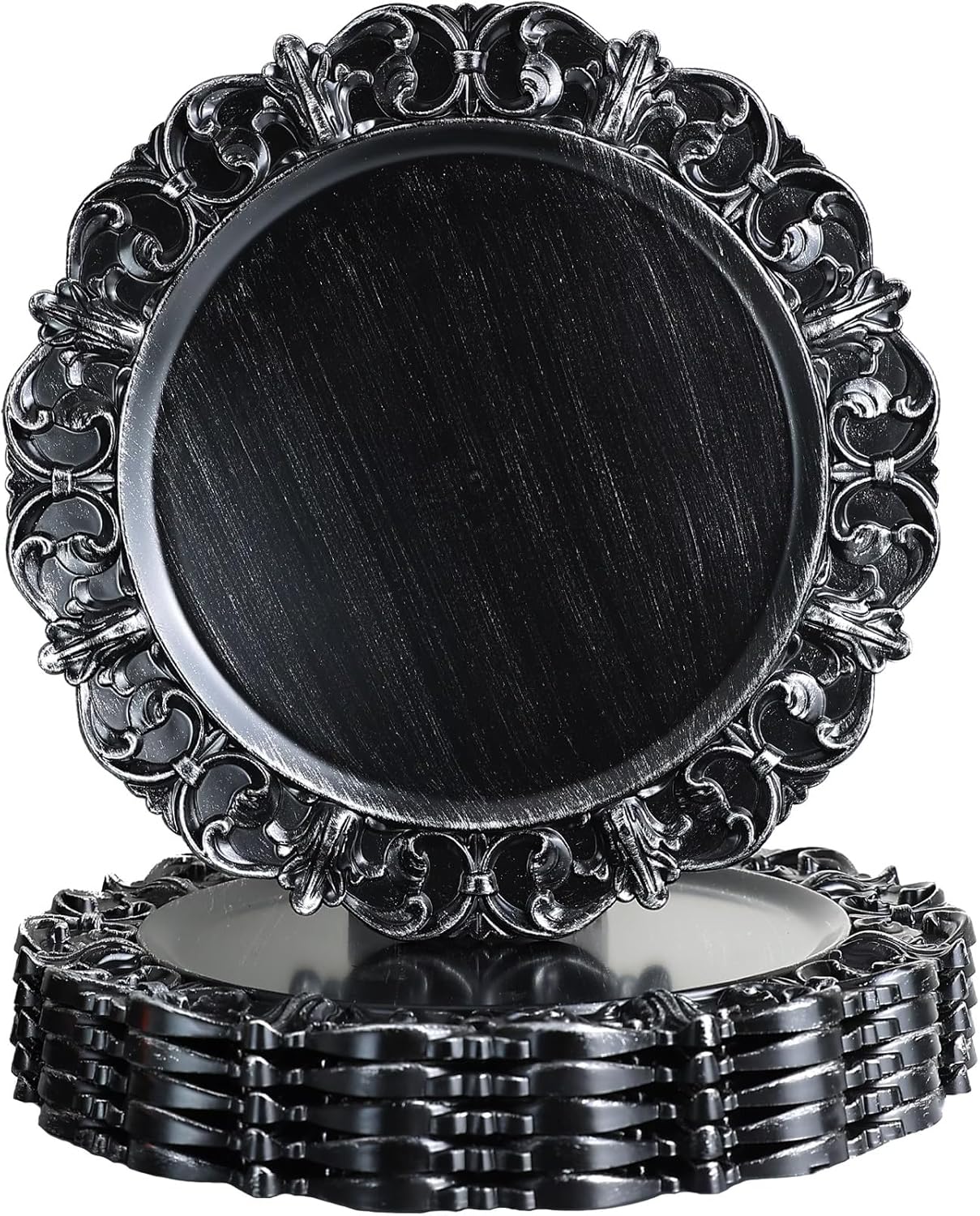 Black Charger Plates Set of 6, Decorative Table Plastic Chargers for Dinner Plates, Party, Wedding, Thanksgiving, Christmas, 11B 6 Black 1B