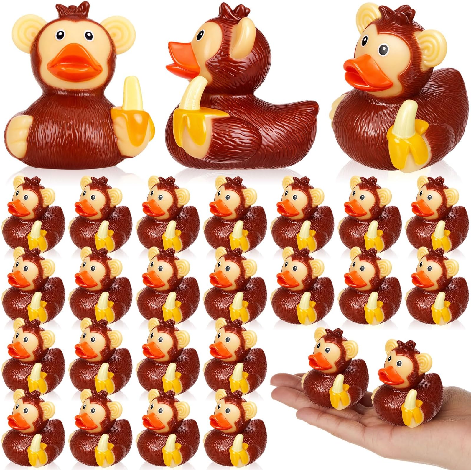 DEEKIN 24 Pcs Monkey Rubber Ducks with Banana Bulk 2 Inch Curious Monkey Party Favors for Birthday Party Supplies Home Dashboard Decorations Jungle Gift Exchange Gift Bag Filling