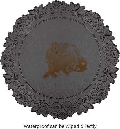 Miniatura 6 de Juego de 6 manteles individuales europeos de piel sintética impermeables en relieve, lavables y lavables, adecuados para mesas redondas, mesas de