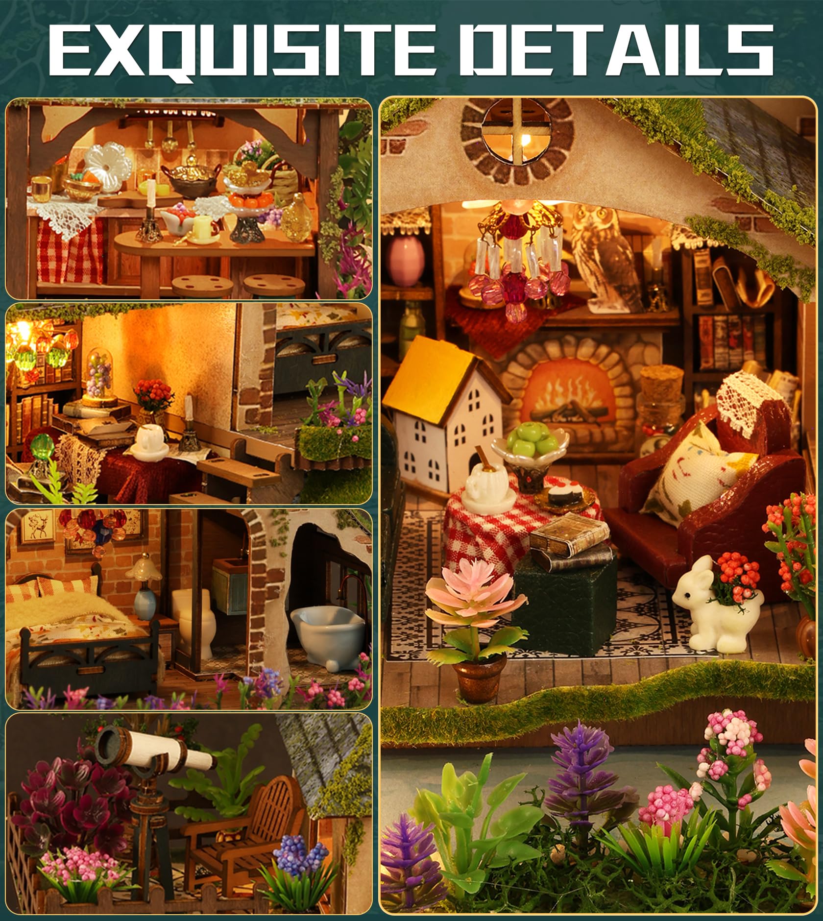 Spilay Miniatur Haus, Forest Adventures 3D Holzpuzzle mit LED | DIY Miniature House Kit für Erwachsene, Puppenhaus aus Holz mit Musik, Waldhaus Zimmer-Deko, kreatives Geschenk