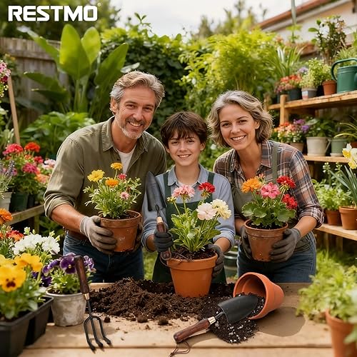 Miniatura 8 de RESTMO Kit de herramientas de jardinería resistentes, paquete de 3 herramientas de jardín con mango de madera, incluye pala, pala de trasplante,