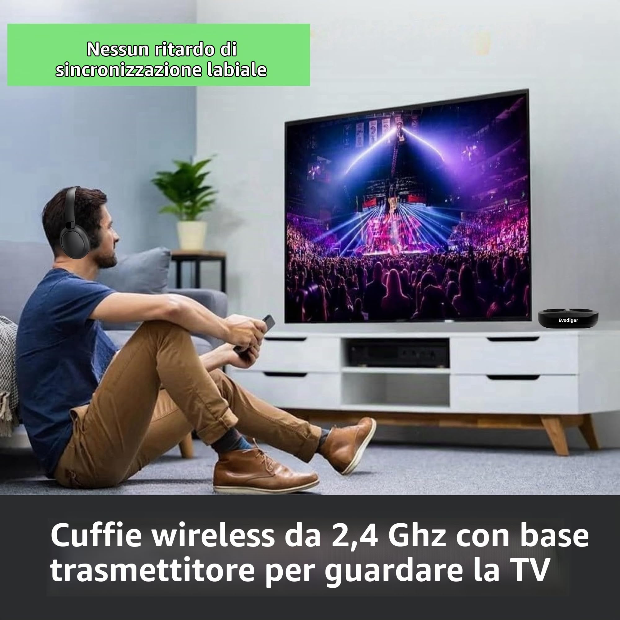 Cuffie TV Senza Fili per Anziani, Cuffie TV Wireless con Base di Ricarica Del Trasmettitore, Comode Cuffie Over-Ear, Batteria a Lunga Durata, Facile Controllo del Volume, Ideali per Guardare la TV