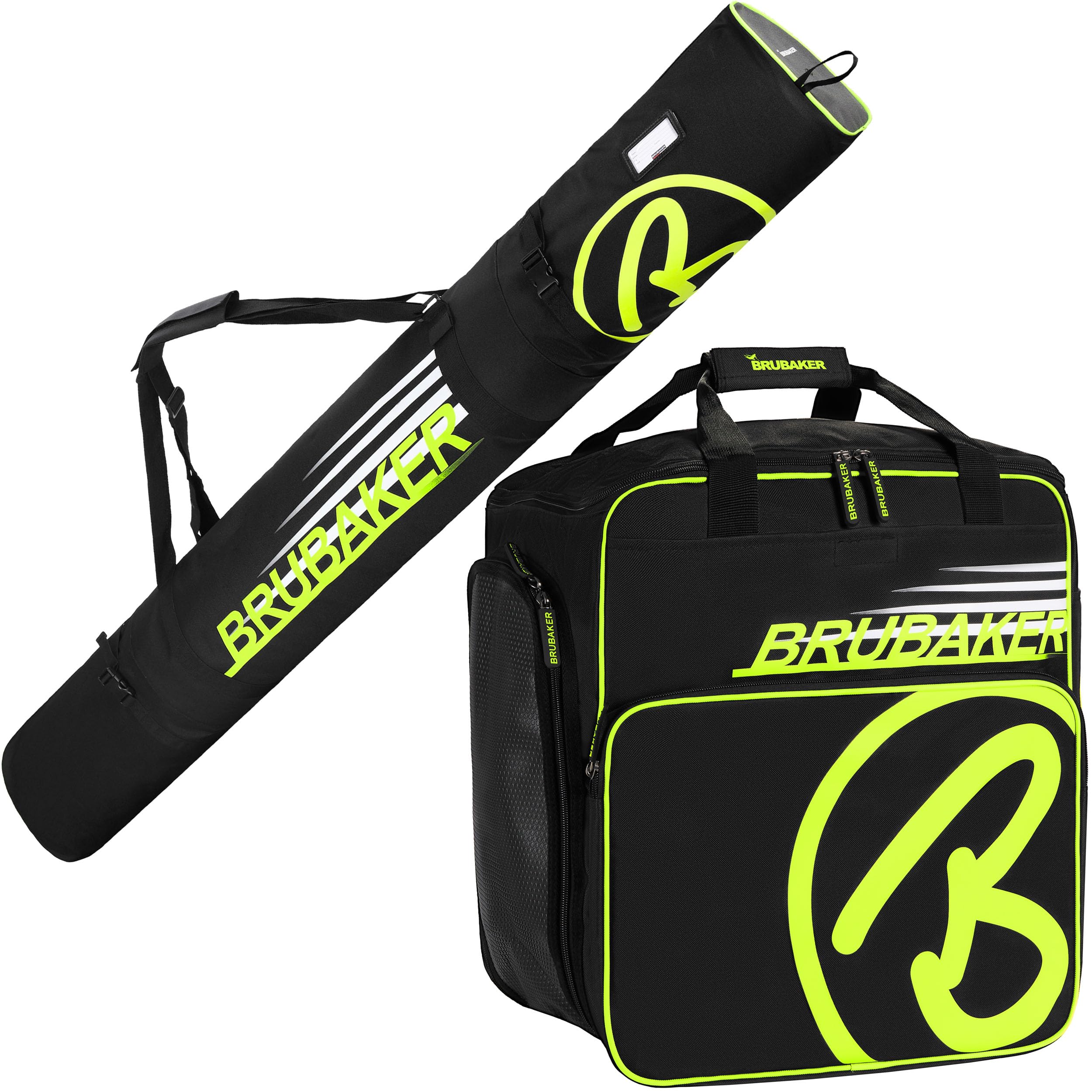 Brubaker Combi Set Carver Champion - Borsa da Sci e Borsa Porta Scarponi da Sciper 1 Paio di Sci + Bastoncini + Scarponi + Casco