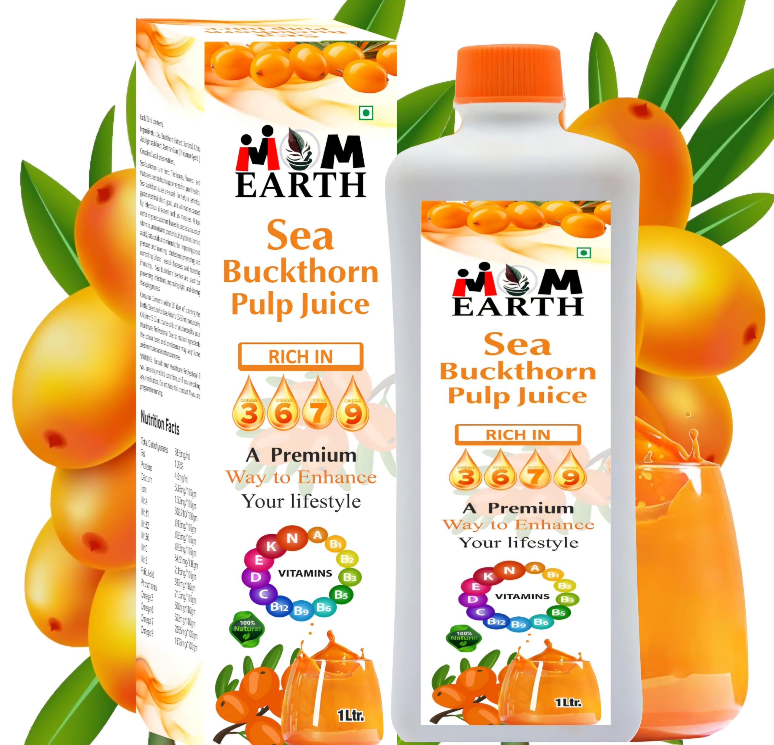 MOM EARTH Sea Buckthorn Pulp Juice, Rich in Vitamins, 1 Litre-picture-33