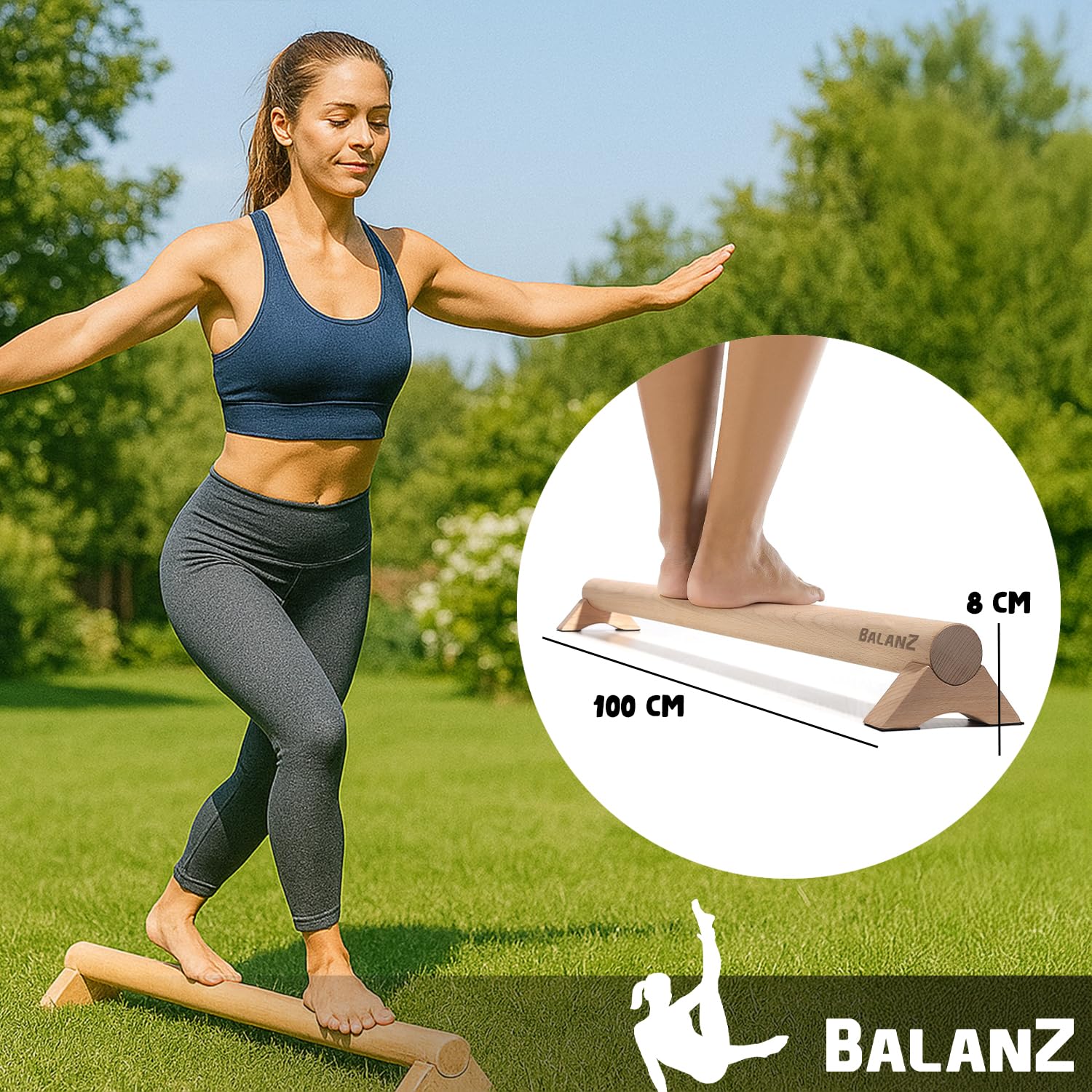Original Cup Balanz Gymnastikbalken aus Holz Buche 100×10×8 cm | Kinder & Erwachsene | Gleichgewichts-Balken für Motorik & Reha | Heimtraining, Muskelaufbau, Physio | Aerobik