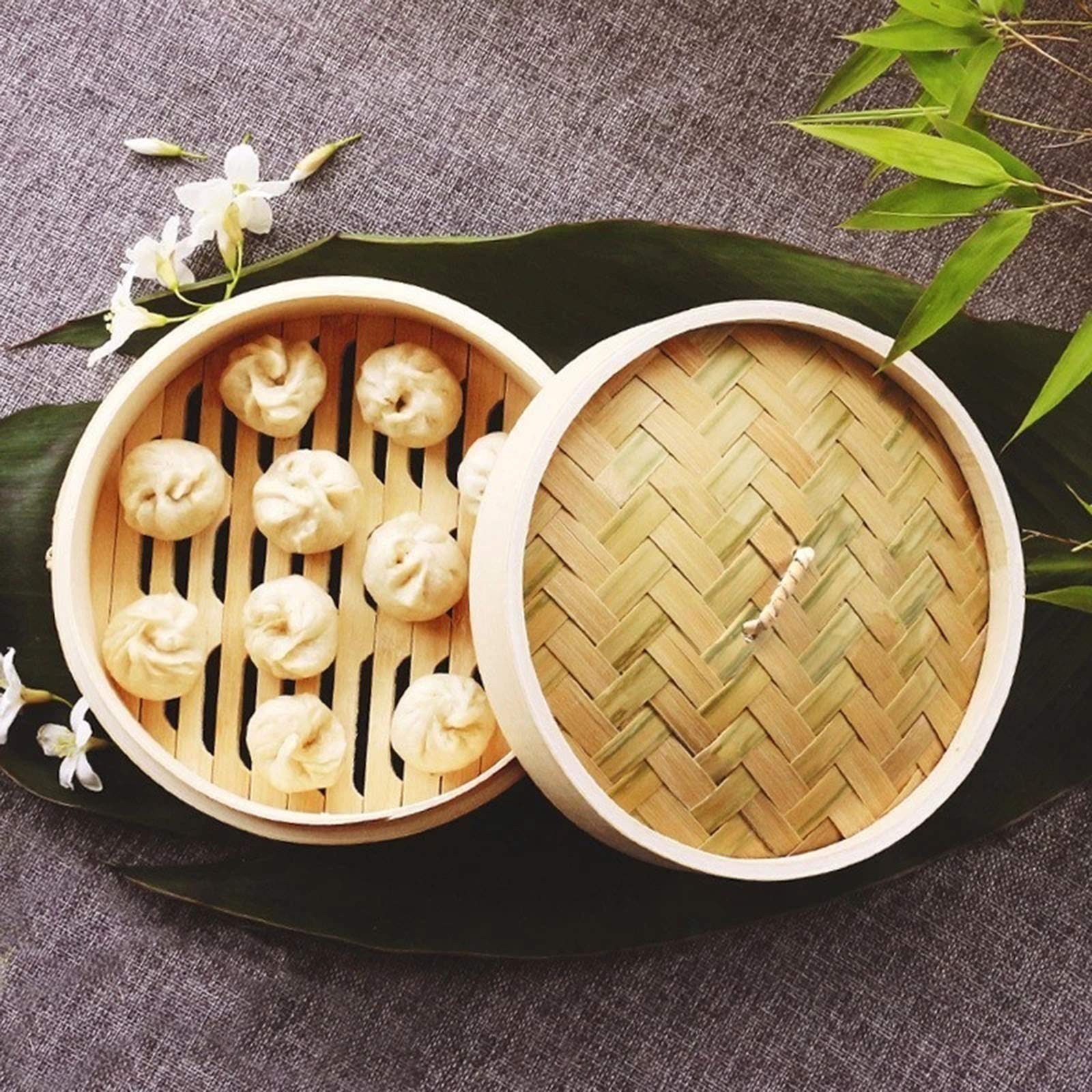 Bambusdampfer Korb Mit Deckel, Kochutensilien Knödeldampfer Ideal Für Dim Sum, Huhn, Fisch, Gemüse - Dampfkorb