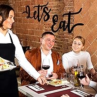 Vista 6 de Jetec Letrero de madera con texto en inglés "Let's Eat" (2 piezas) para decoración de pared de cocina, diseño rústico con recortes de comer, placa