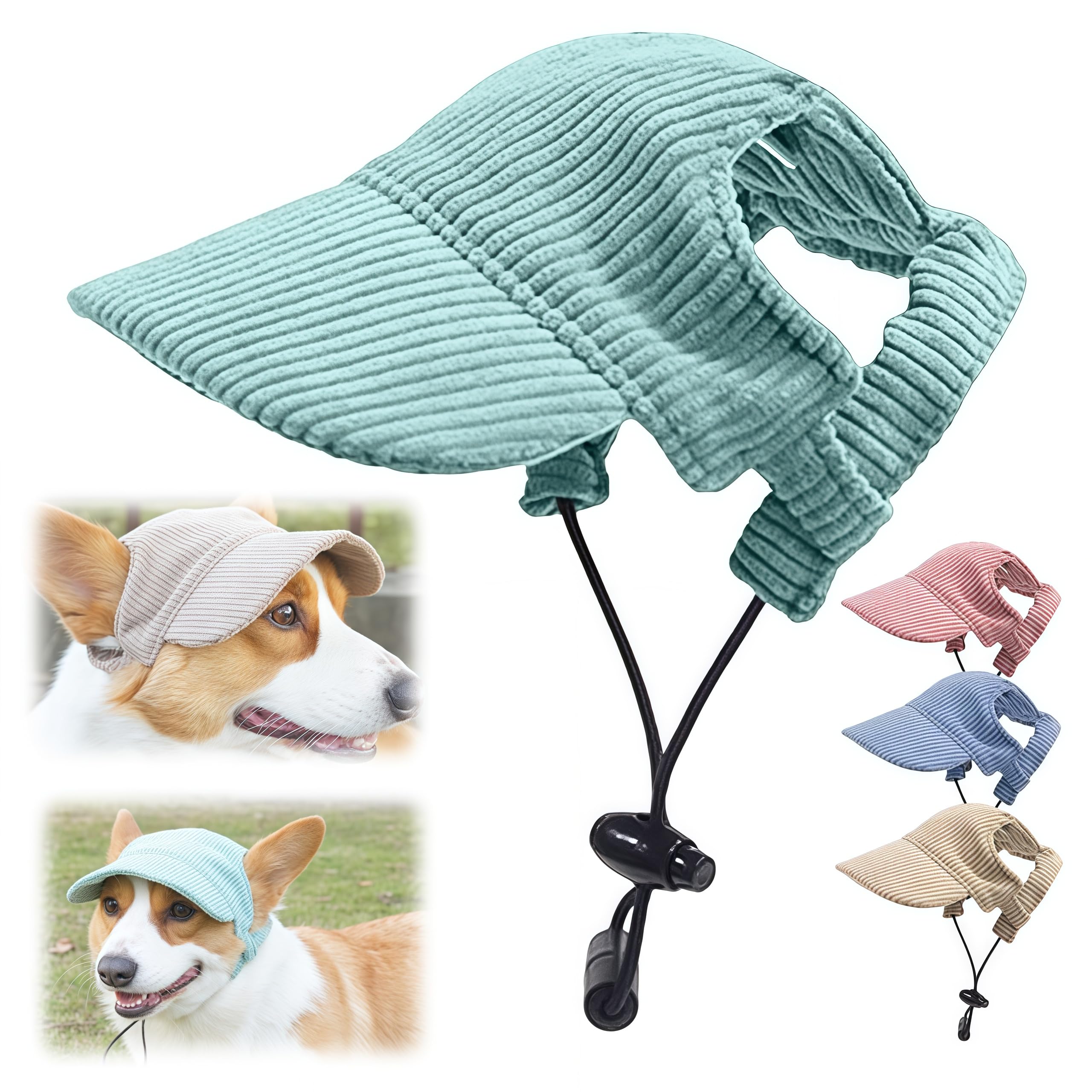 Dog Hat, 2025 Upgraded Hats for Dogs Cats Summer Beach Hat with Ear Holes, Adjustable Puppy Sun Bonnet Headdress (Green, Large, Dog)