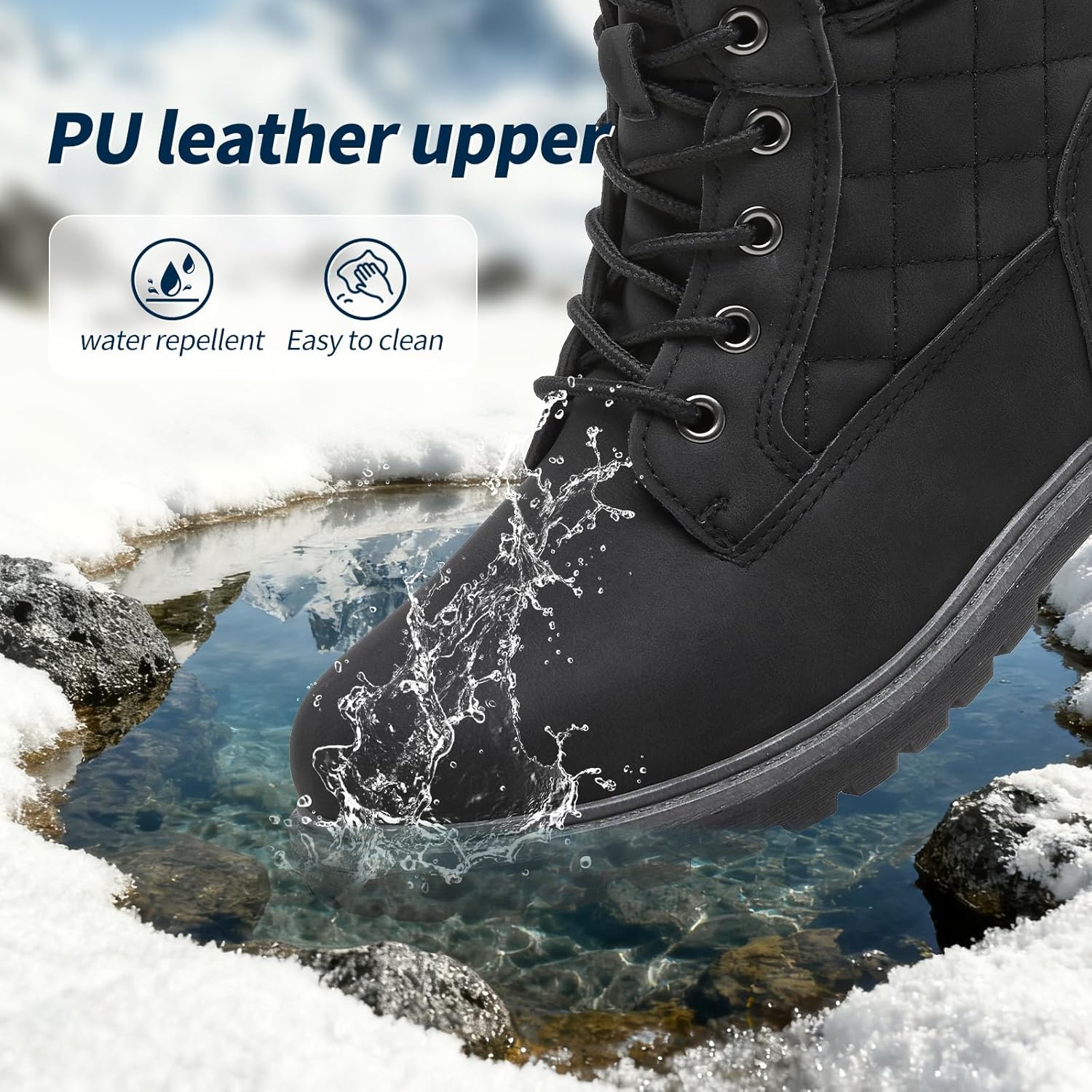 kufeiti Waterproof Ankle Boots for Women Non Slip Black Combat Boots Fall Winter Snow Lace Up Hiking Booties(Black, US11)