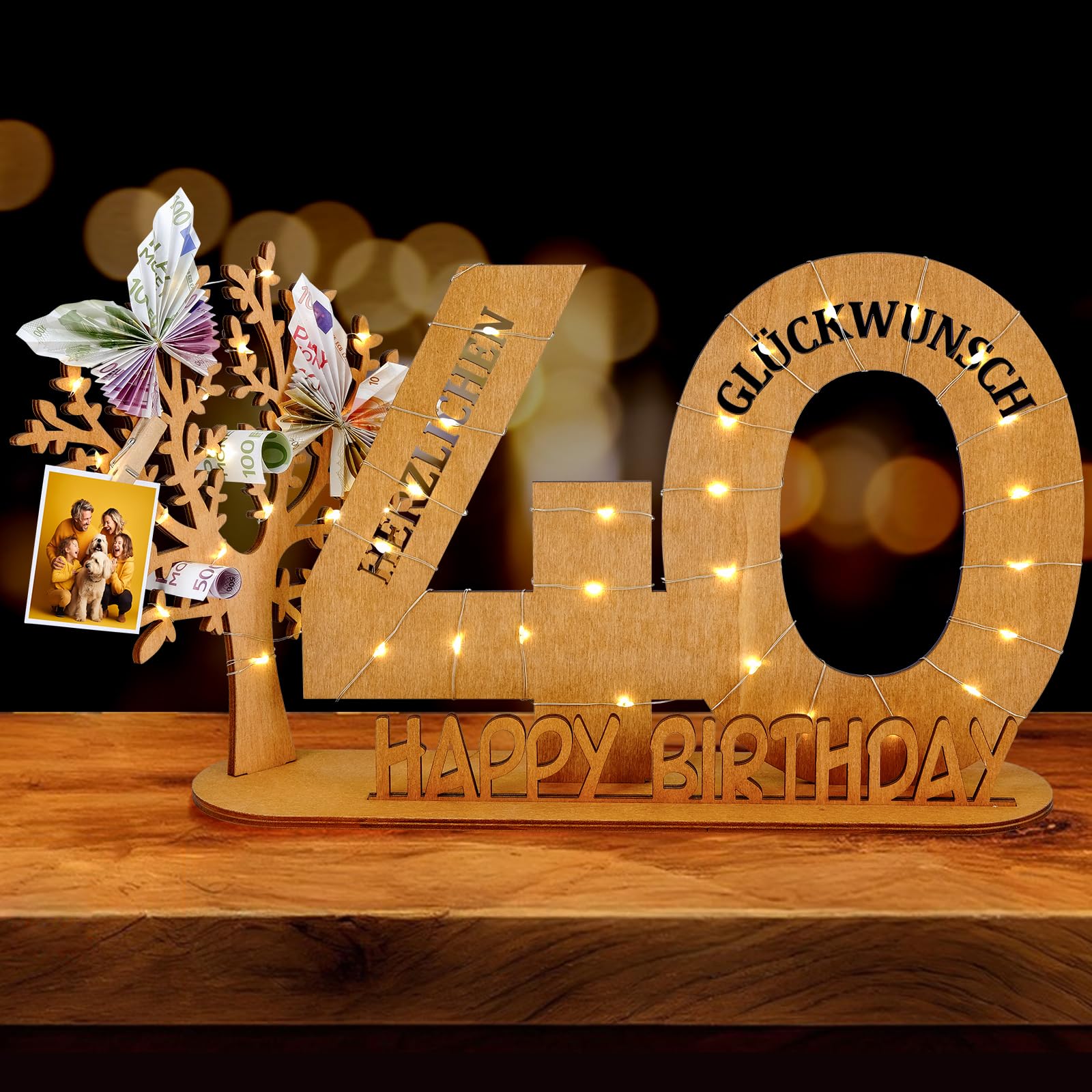 Plaque En Bois Cadeau 60 Ans Avec Lumière LED - Livre D'or Personnalisable Pour Anniversaire (femme/homme)