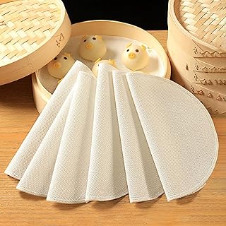 6 Pcs Linen Bamboo Steamer Liner, 8" Round Air Fryer Parchment Liners, Reusable & Non Stick for Food Vegetable Steamer, Air Fryer, Dumpling & Dim Sum
