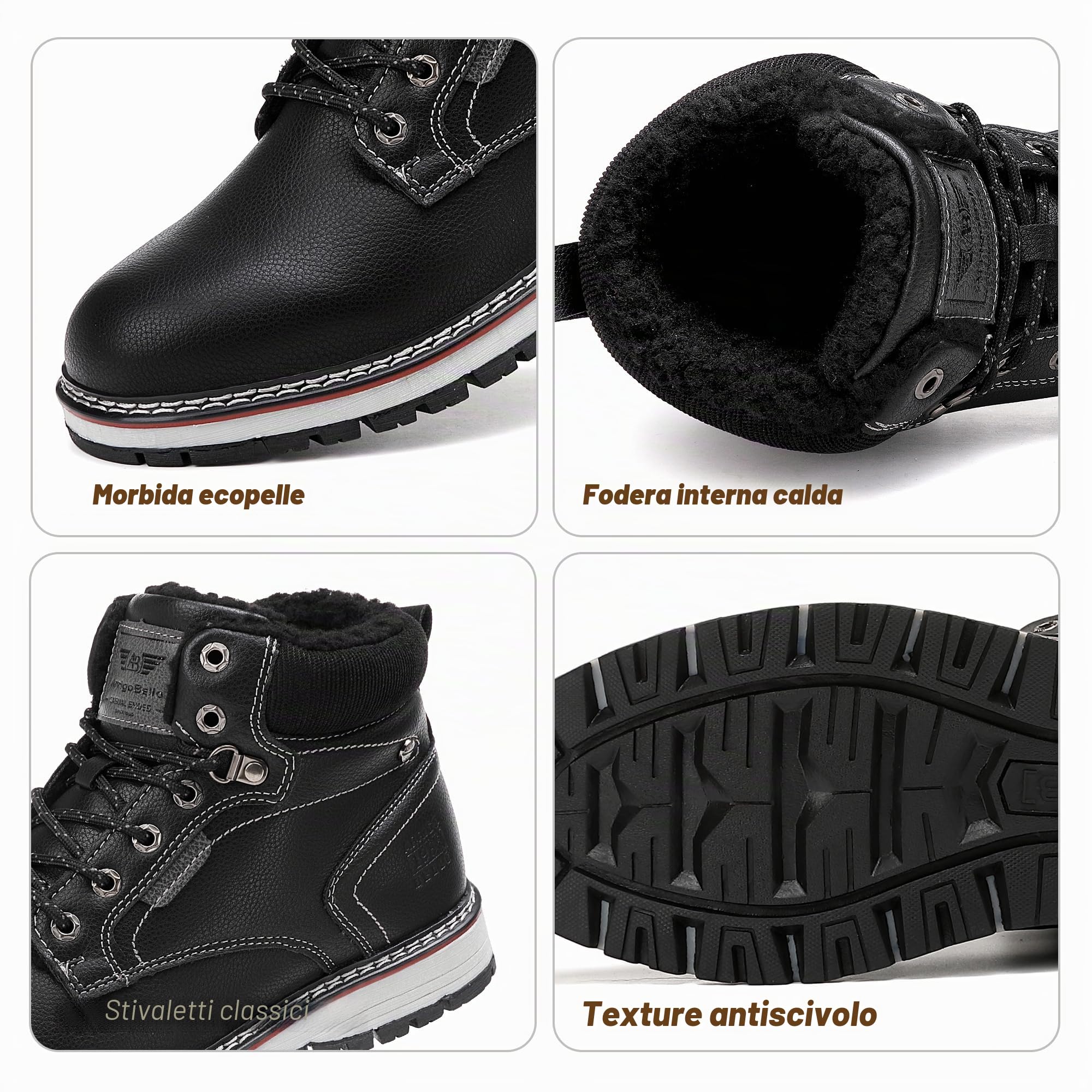 AX BOXING Scarpe Uomo Invernali Caldo Pelliccia Fodera Scarponcino Invernale Stivali Antiscivolo Stivaletti Taglia 41-46 EU