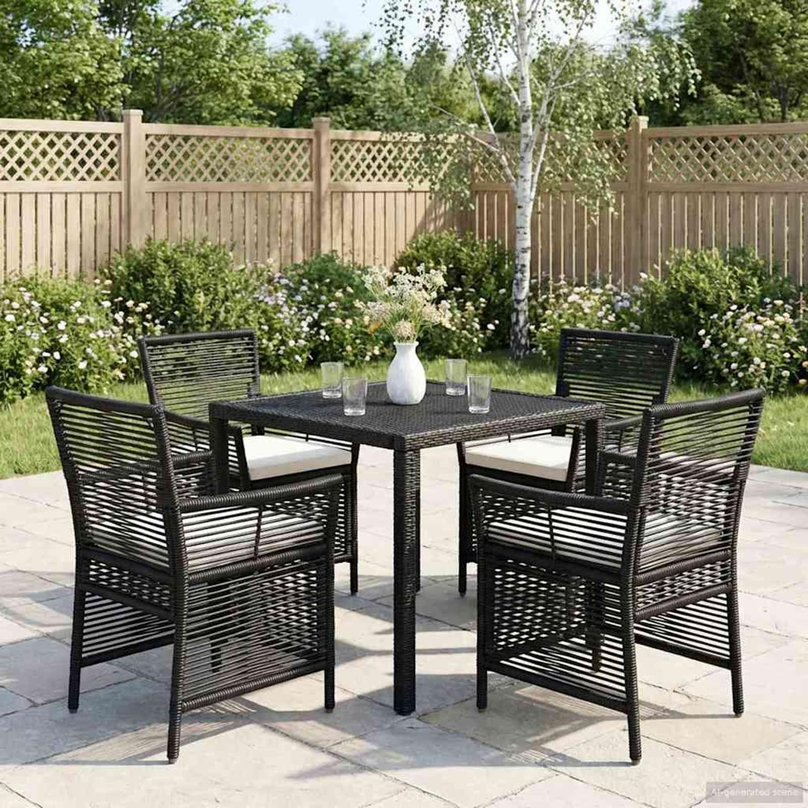 Chaise de jardin en poly rattan noir fauteuil exterieur creme