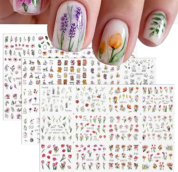 3 Large Sheets Water Transfer Flower Nail Art Stickers Spring Summer