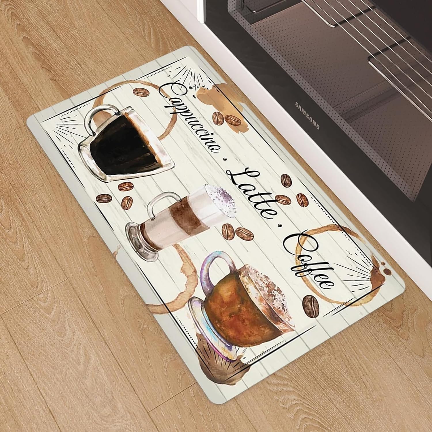 Coffee Kitchen Rug, Farmhouse Style Decor Kitchen Floor Mat, Non-Slip Absorbent and Washable Runner Rug, Coffee Vintage Kitchen Decoration 24x48