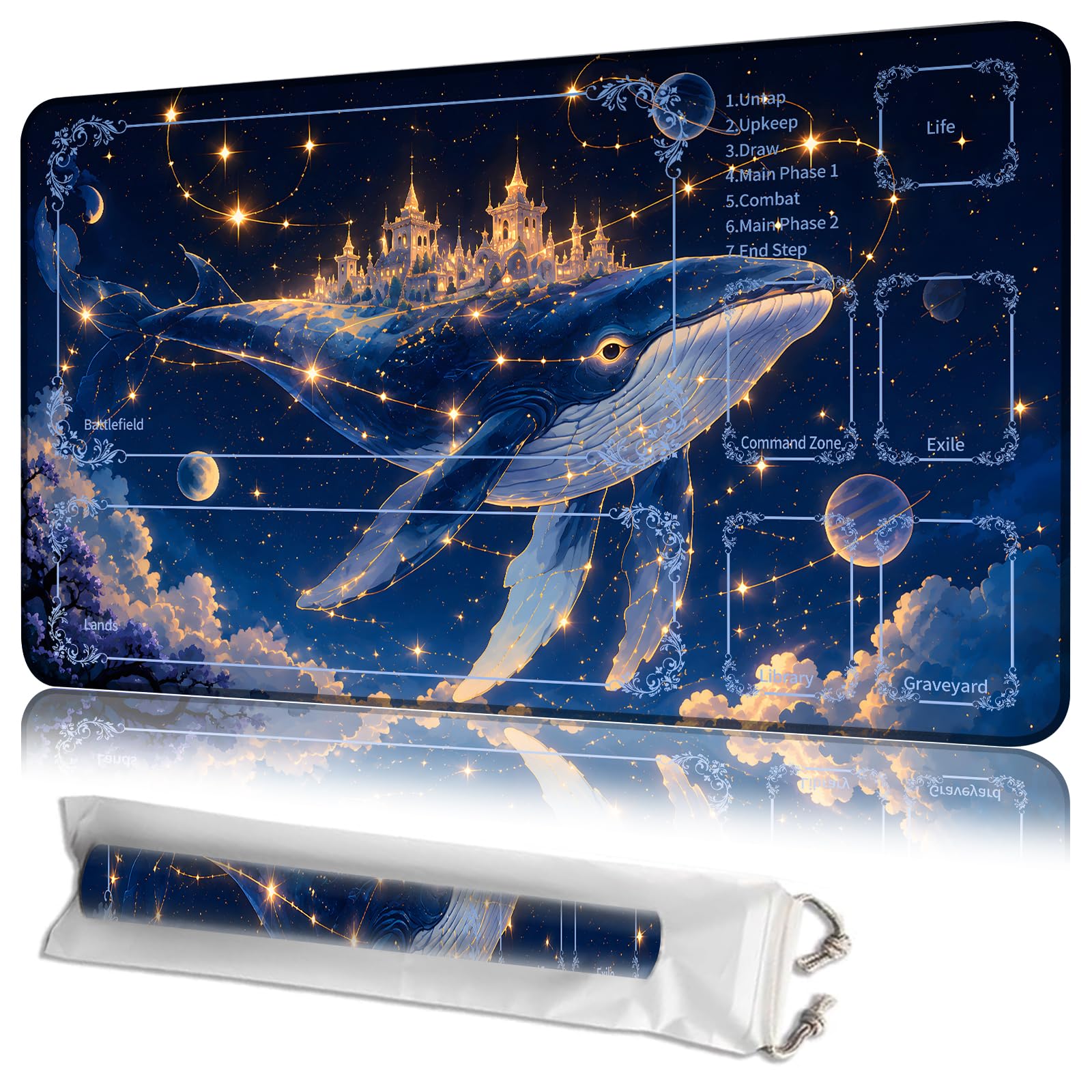 JANENFNA MTG Playmat with Zones 24 x 14 in, Non-Slip, with Storage Bag