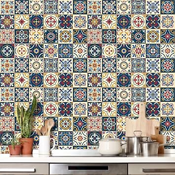 BRANDIAN Mosaic Vinyl DIY Wall Tile Stickers 6 x 6 Inches, Multicolour (Pack of 12) TS-5