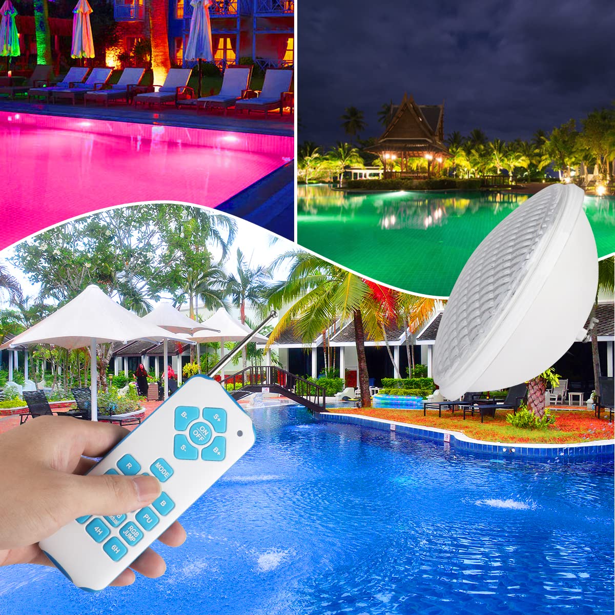 72W RGB LED Par56 Fari Piscina IP68 Impermeabile, 12V AC/DC Pool Light Con Telecomando Con Timer (équivalent 300W Lampada Alogena)