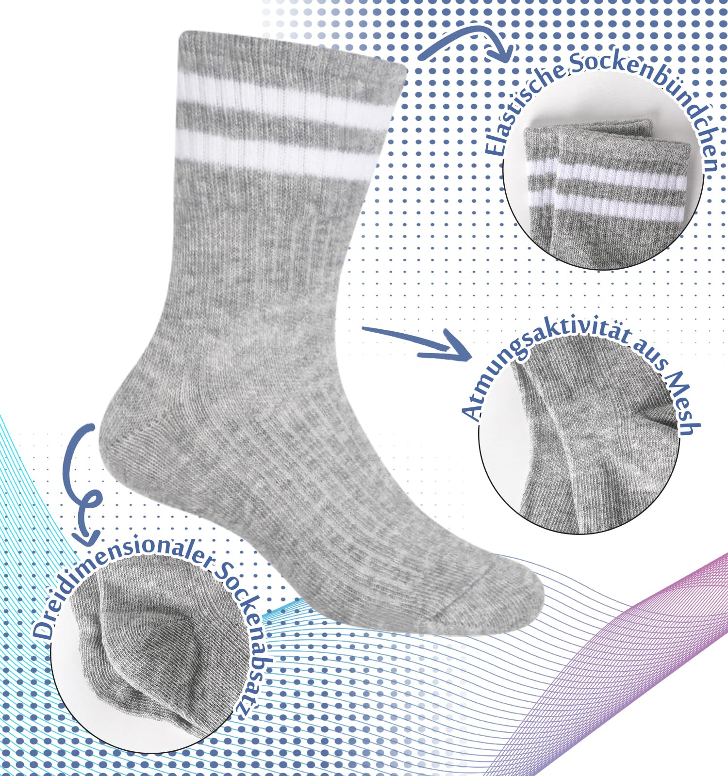 Lot de 9 paires de chaussettes de sport en coton élastique pour enfant garçon et fille