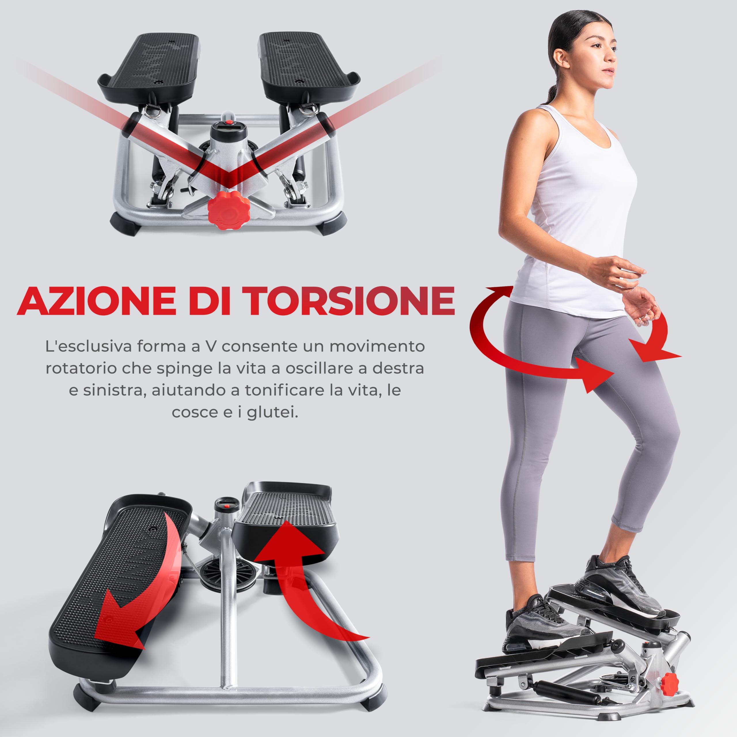 Sunny Health & Fitness Mini Stepper per Allenamento a Casa, Stepper da Scale per Esercizi, Attrezzatura Cardio a Basso Impatto, con Movimento Twist Opzionale/Fasce di Resistenza/App SunnyFit Gratuita