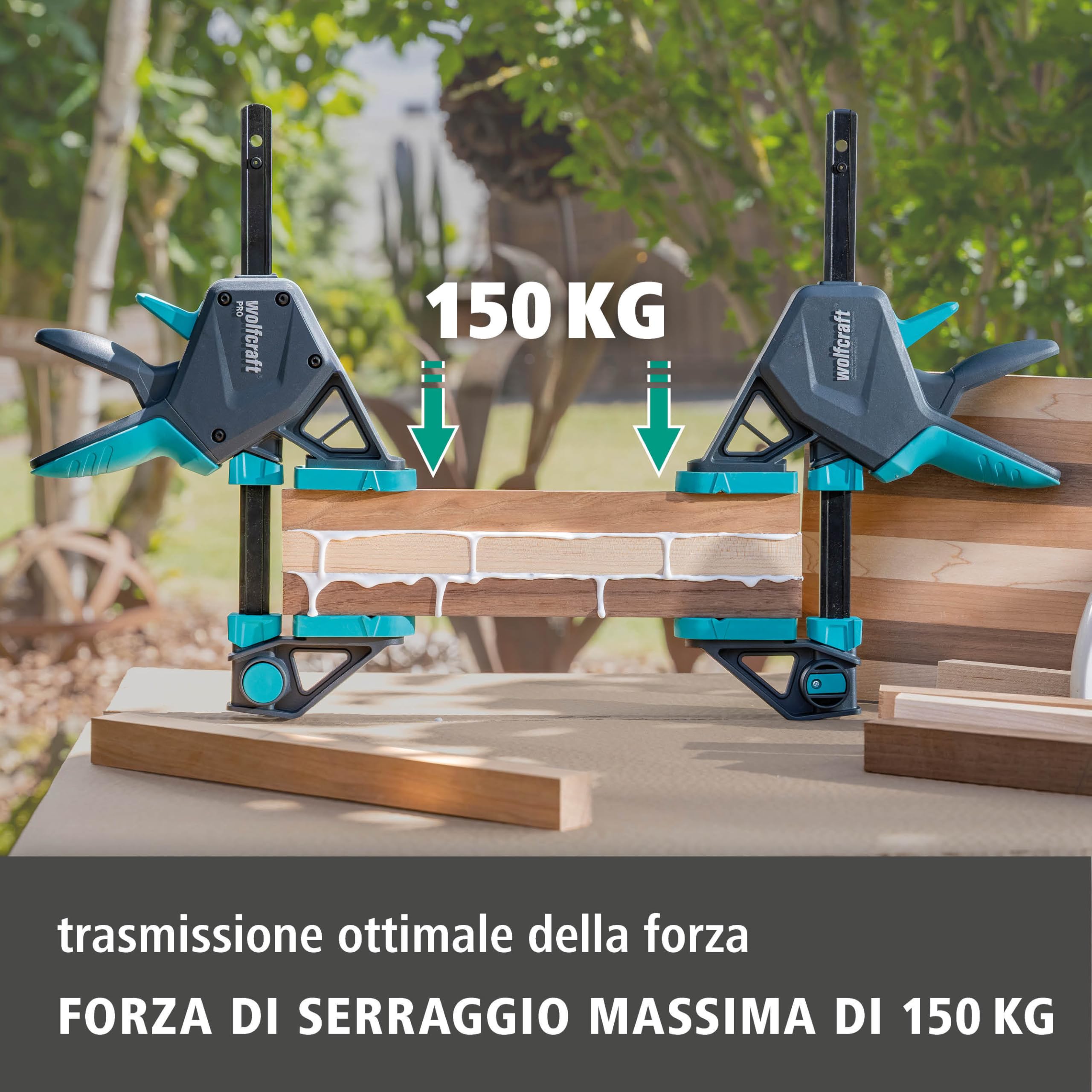 wolfcraft Set 3 Morsetti a Una Mano PRO XL, Apertura fino a 1060 mm, Forza di Serraggio 150 kg con Connettore Incluso – Made in Europe – 8673060
