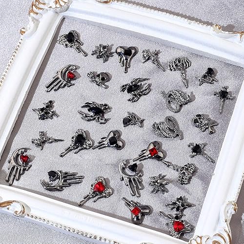 Miniatura 4 de 30 dijes de uñas de Halloween para uñas acrílicas, 3D, dijes de Halloween para uñas, cruz, estrella, luna, corazón, araña, cráneo, diseños de uñas,