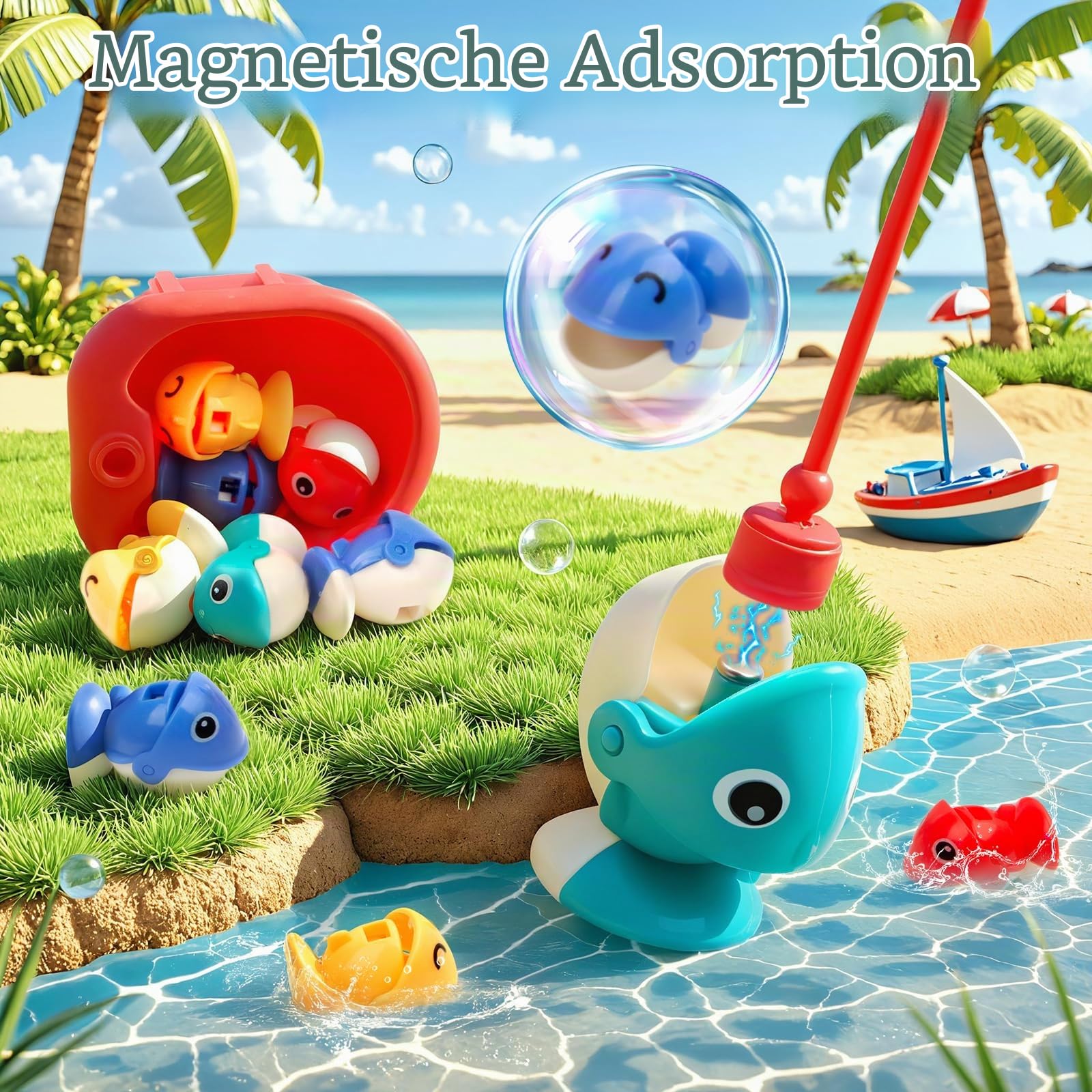 Magnetisches Angelspiel Kinder ab 4 Jahre, Musikalisches Angelspielzeug mit 34 Fischen und 4 Angelruten, Interaktives Brettspiel für Jungen Mädchen, Geschenk für Geburtstag Weihnachten