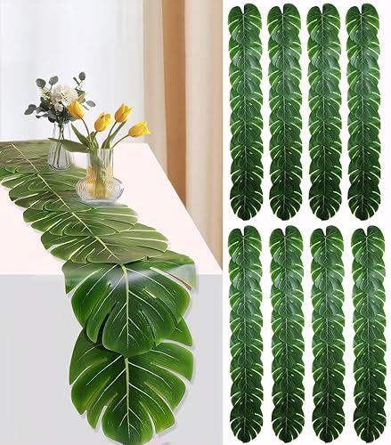 8 Pcs Palm Leaves Table Runners 72 Inch, Artificial Tropical